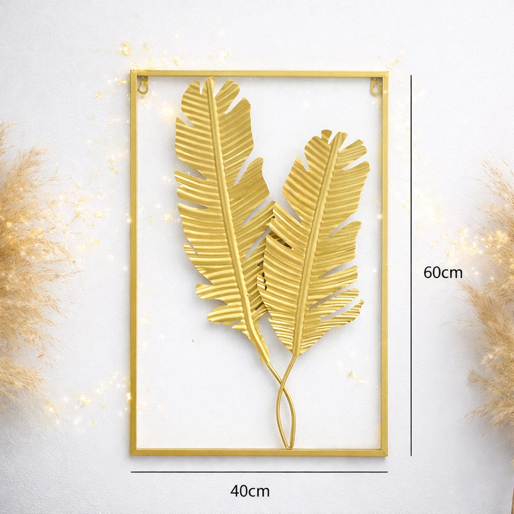 Gold Metal Tree Leaf Wall Art Sculpture - 60x40cm Luxury Wall Decor