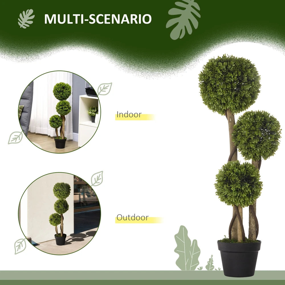 Artificial Boxwood Ball Topiary Tree - 90cm Triple Ball Indoor Outdoor Plant