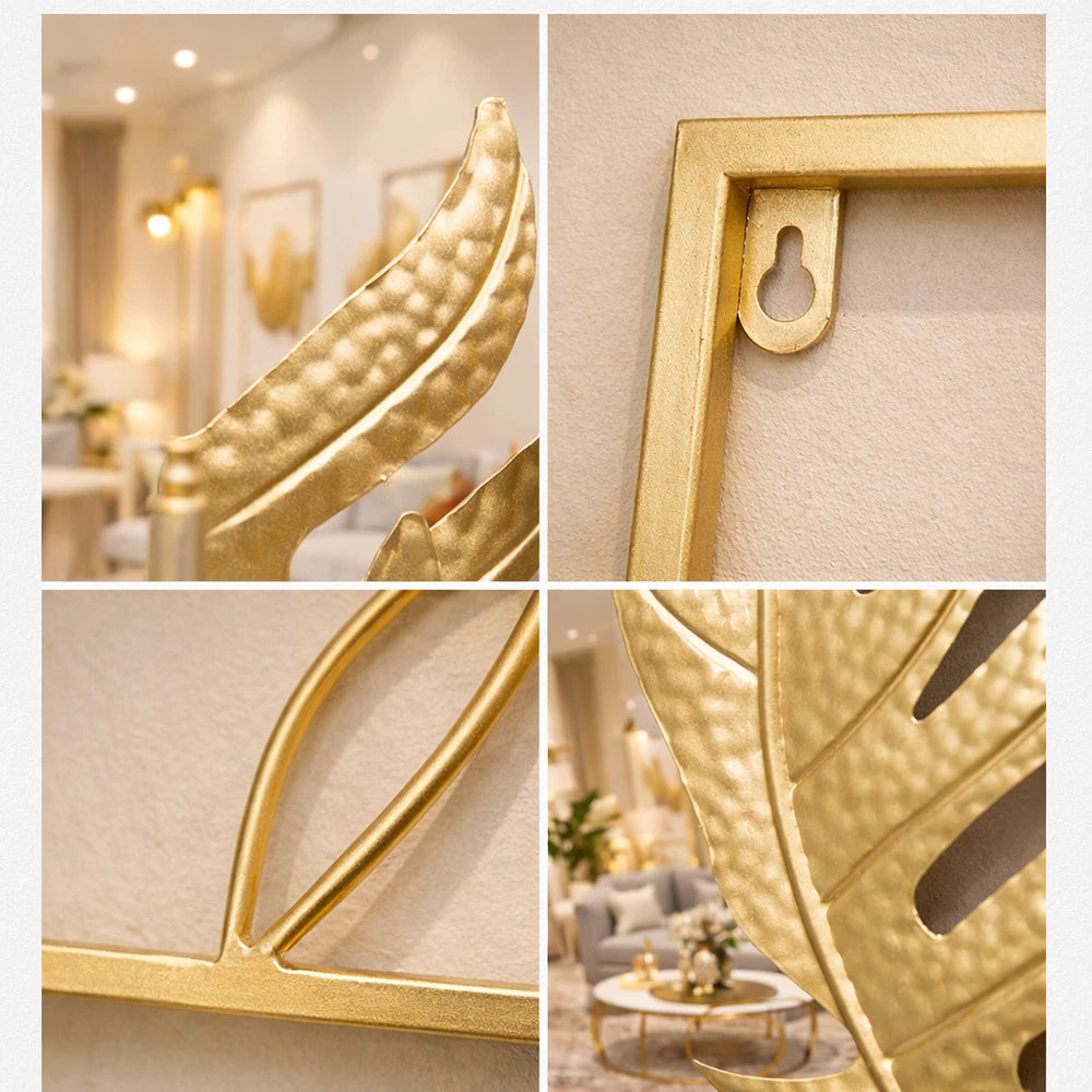 Gold Metal Tree Leaf Wall Art Sculpture - 60x40cm Luxury Wall Decor