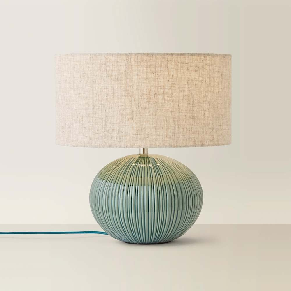 Rebecca Green Ceramic Table Lamp - Ribbed Base with Natural Linen Shade