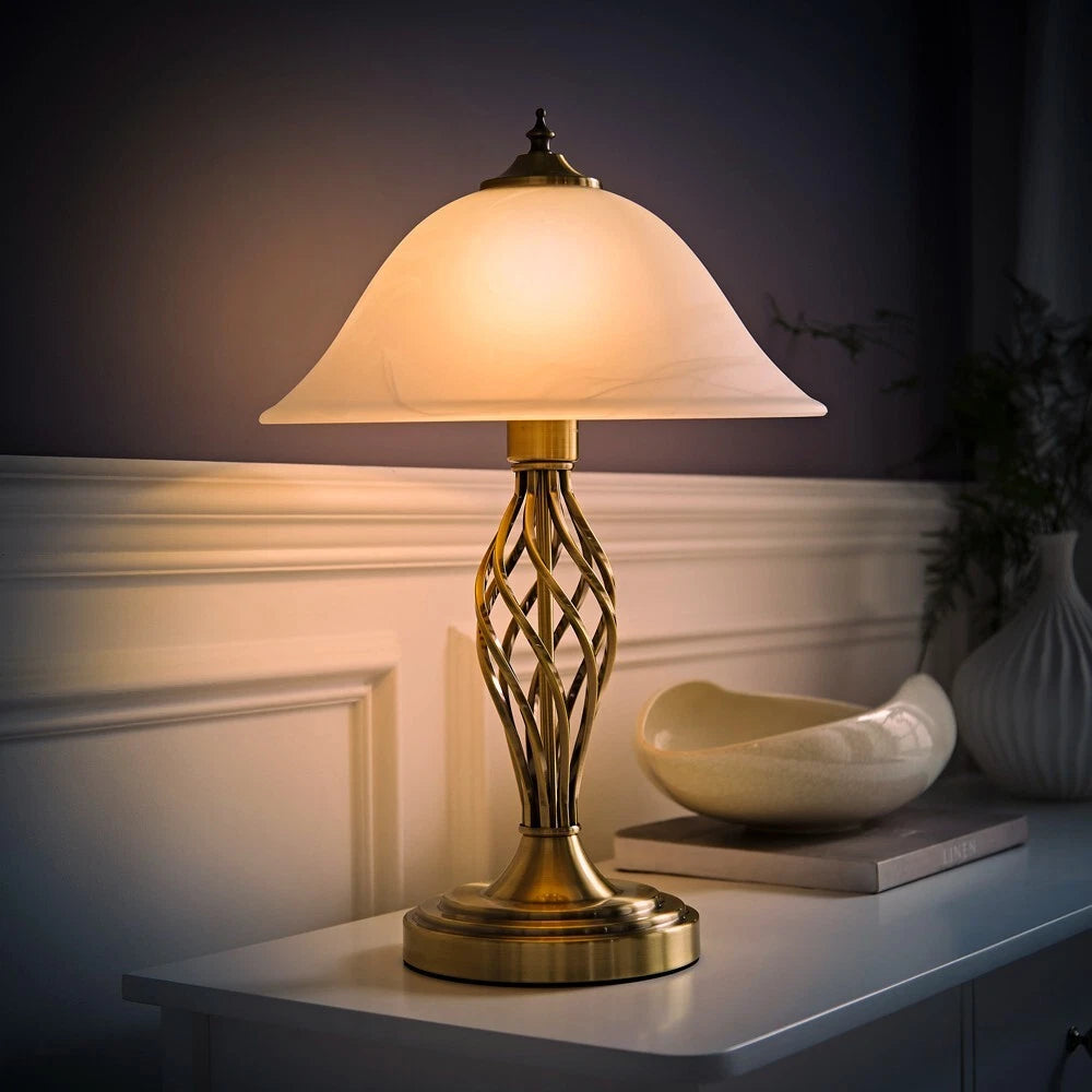 Barley Twist Table Lamp 47cm - Traditional Glass Shade Living Room Light