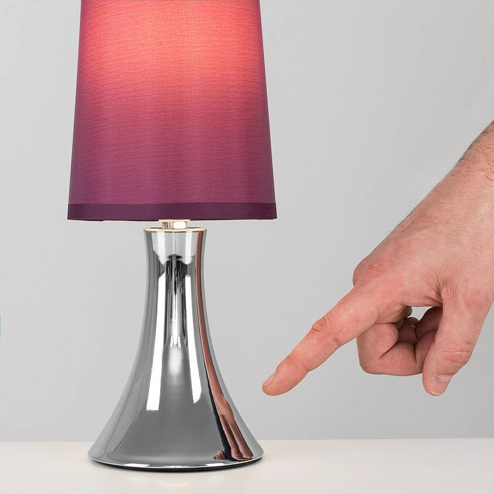Chrome Touch Table Lamp 31cm - Dimmable Bedside Light with Fabric Shade