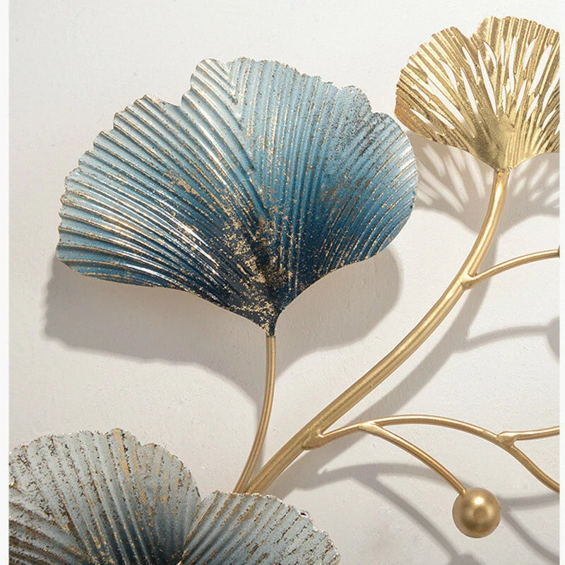 3D Metal Ginkgo Leaf Wall Clock - 83cm Decorative Wall Art Sculpture