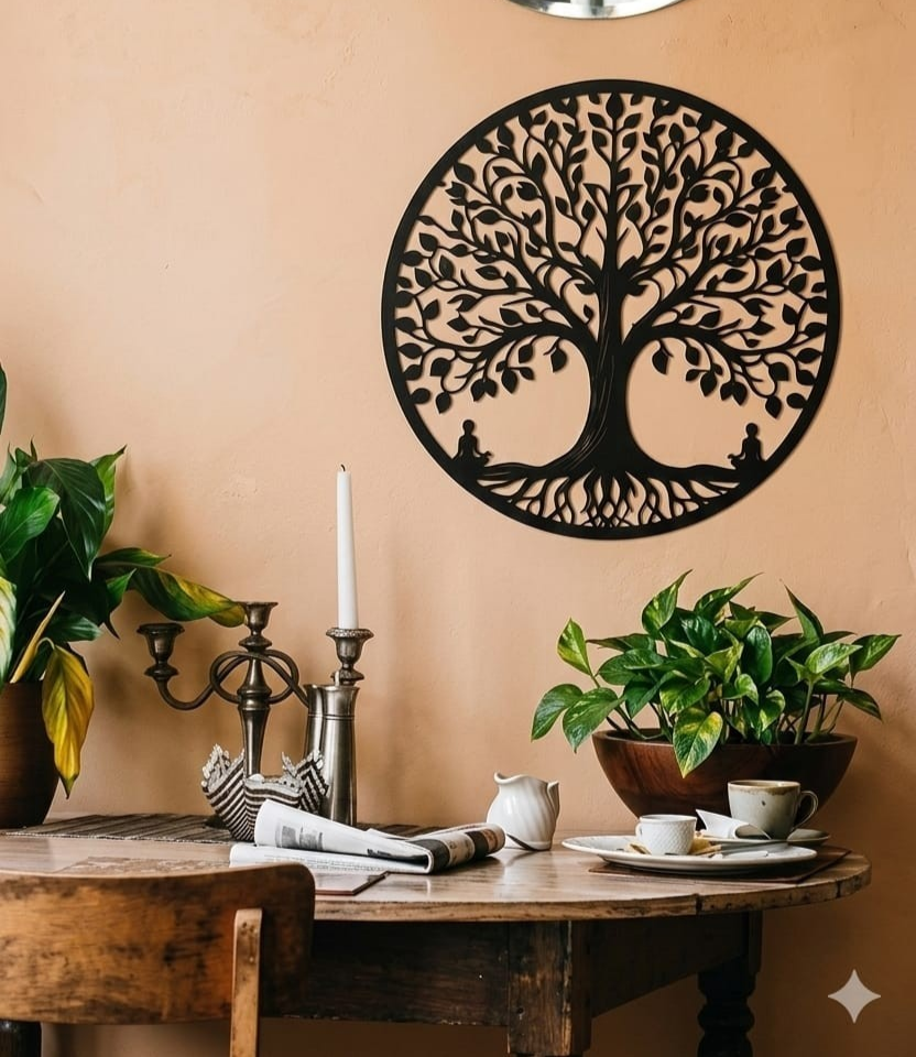 Tree of Life Metal Wall Art - Black Hanging Garden Plaque Home Decor
