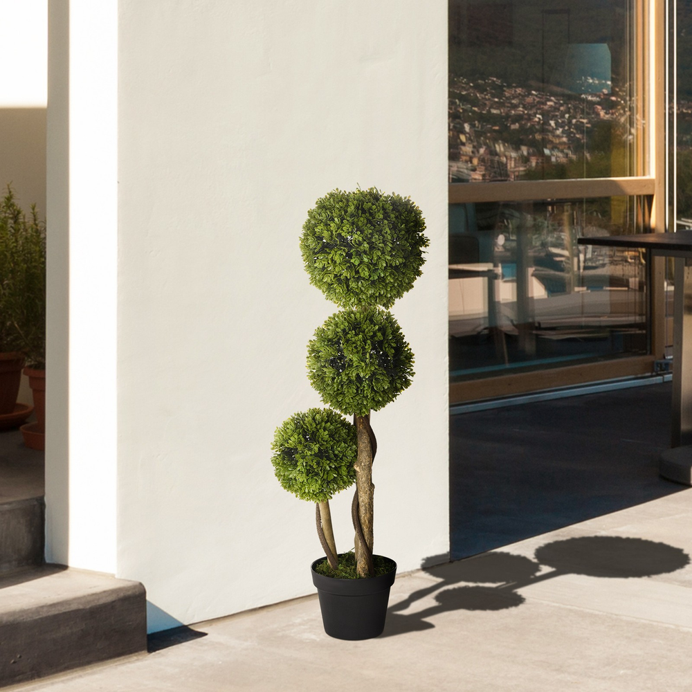 Artificial Boxwood Ball Topiary Tree - 90cm Triple Ball Indoor Outdoor Plant