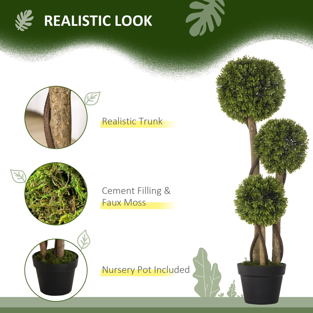 Artificial Boxwood Ball Topiary Tree - 90cm Triple Ball Indoor Outdoor Plant