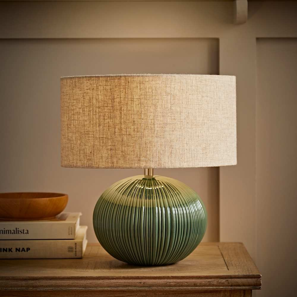 Rebecca Green Ceramic Table Lamp - Ribbed Base with Natural Linen Shade