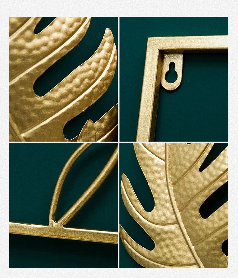 Gold Metal Tree Leaf Wall Art Sculpture - 60x40cm Luxury Wall Decor