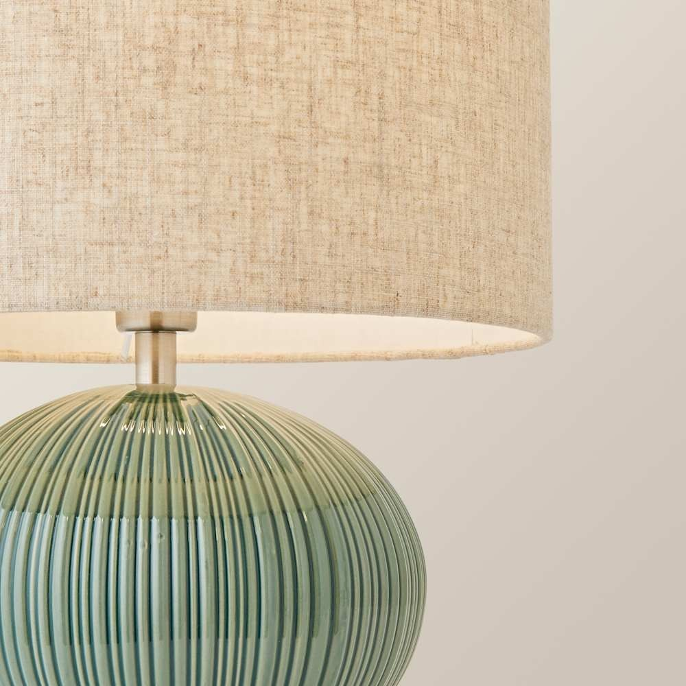 Rebecca Green Ceramic Table Lamp - Ribbed Base with Natural Linen Shade