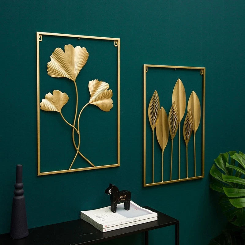 Gold Metal Tree Leaf Wall Art Sculpture - 60x40cm Luxury Wall Decor