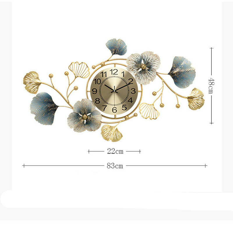 3D Metal Ginkgo Leaf Wall Clock - 83cm Decorative Wall Art Sculpture