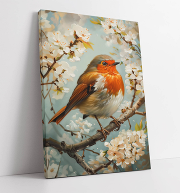 Red Robin on Blossom Tree Canvas Wall Art