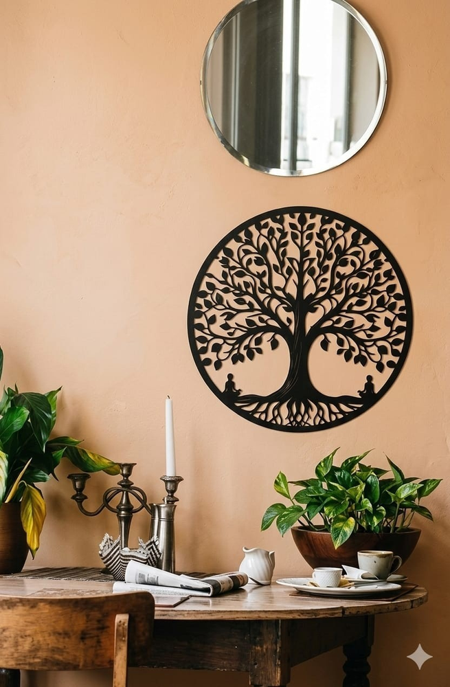 Tree of Life Metal Wall Art - Black Hanging Garden Plaque Home Decor