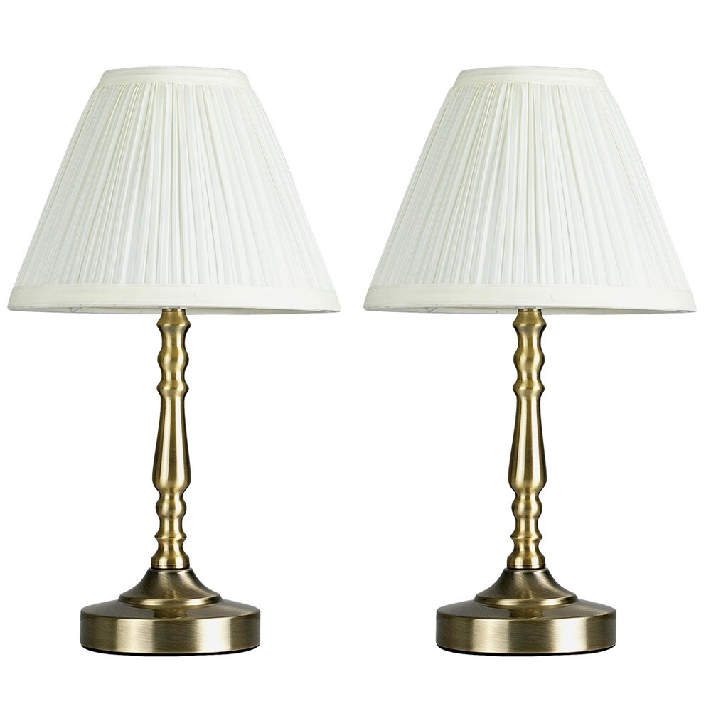 Antique Brass Touch Table Lamps Set of 2 - 36cm Traditional Dimmable Bedside Lights