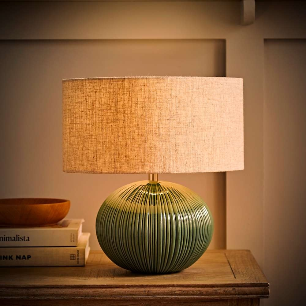 Rebecca Green Ceramic Table Lamp - Ribbed Base with Natural Linen Shade