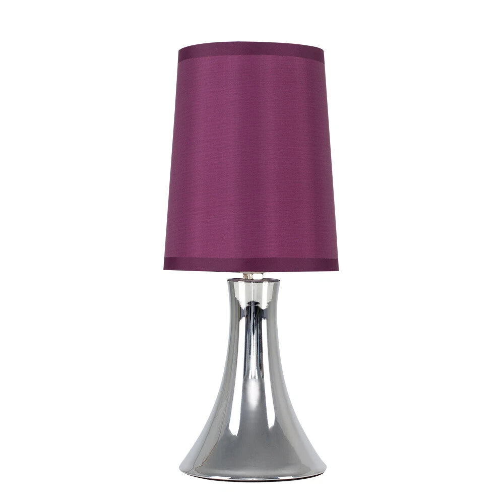 Chrome Touch Table Lamp 31cm - Dimmable Bedside Light with Fabric Shade
