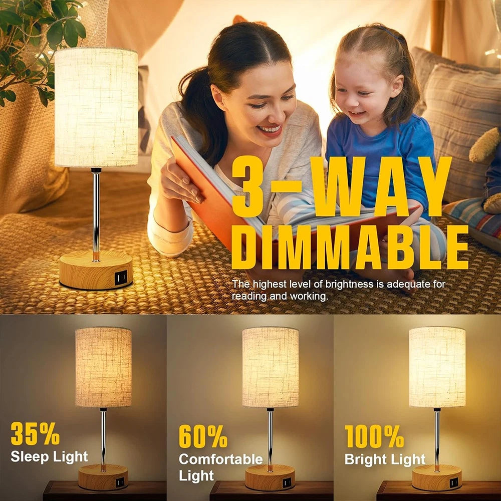 Touch Control Bedside Lamp with USB Charging Ports - Dimmable LED Light