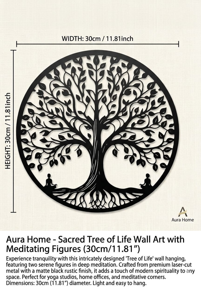 Tree of Life Metal Wall Art - Black Hanging Garden Plaque Home Decor
