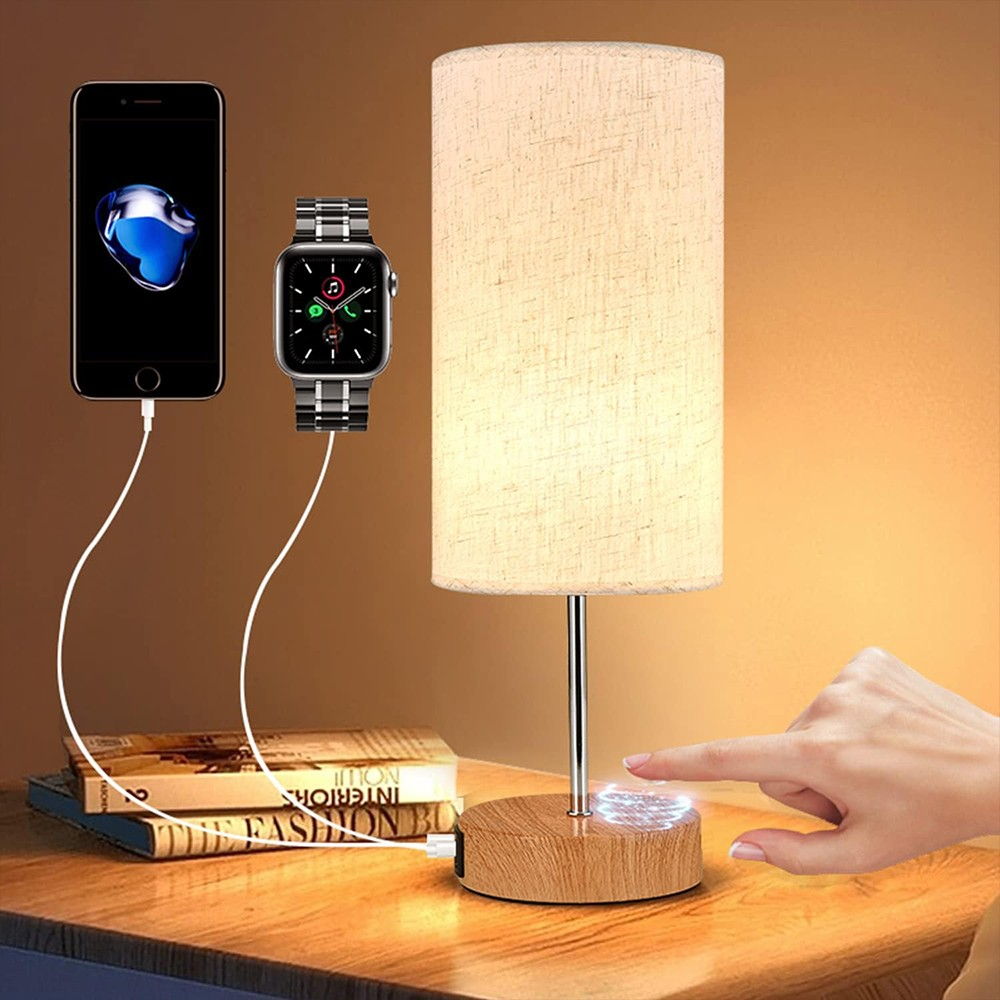 Touch Control Bedside Lamp with USB Charging Ports - Dimmable LED Light