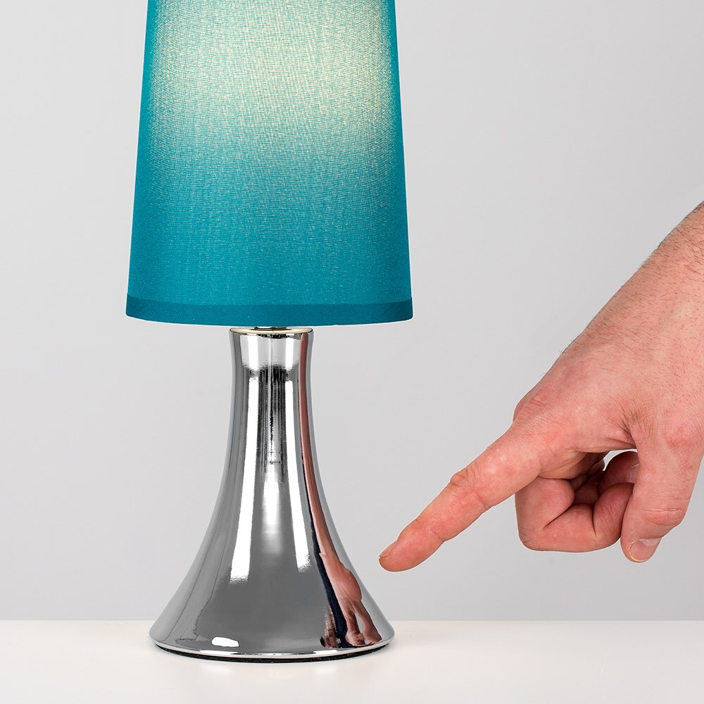 Chrome Touch Table Lamp 31cm - Dimmable Bedside Light with Fabric Shade