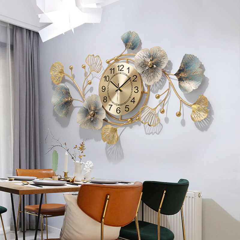 3D Metal Ginkgo Leaf Wall Clock - 83cm Decorative Wall Art Sculpture