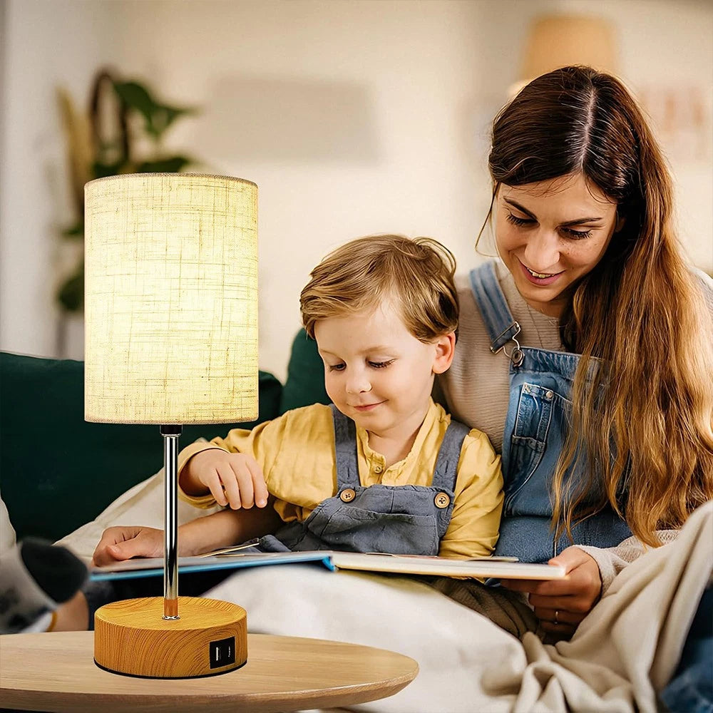 Touch Control Bedside Lamp with USB Charging Ports - Dimmable LED Light