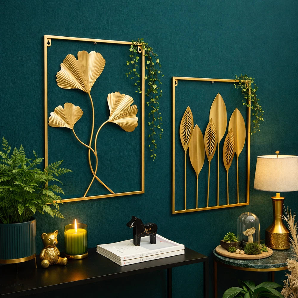 Gold Metal Tree Leaf Wall Art Sculpture - 60x40cm Luxury Wall Decor