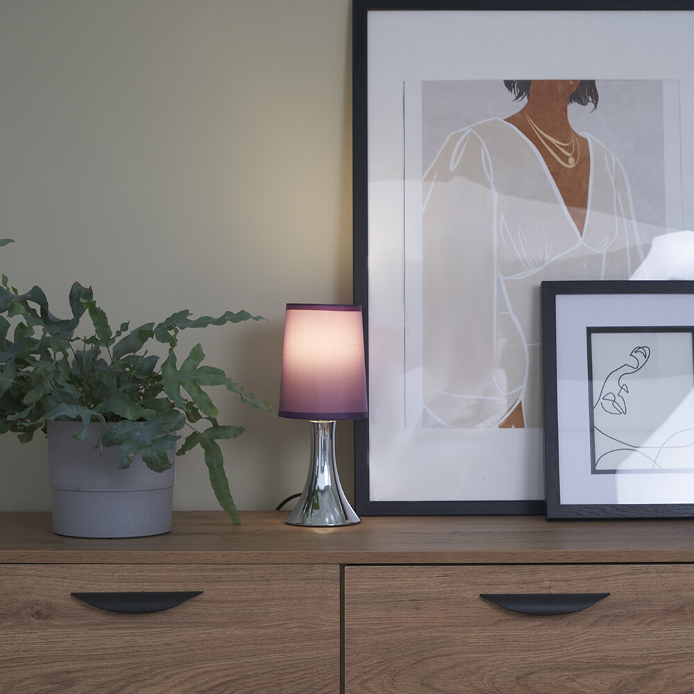 Chrome Touch Table Lamp 31cm - Dimmable Bedside Light with Fabric Shade