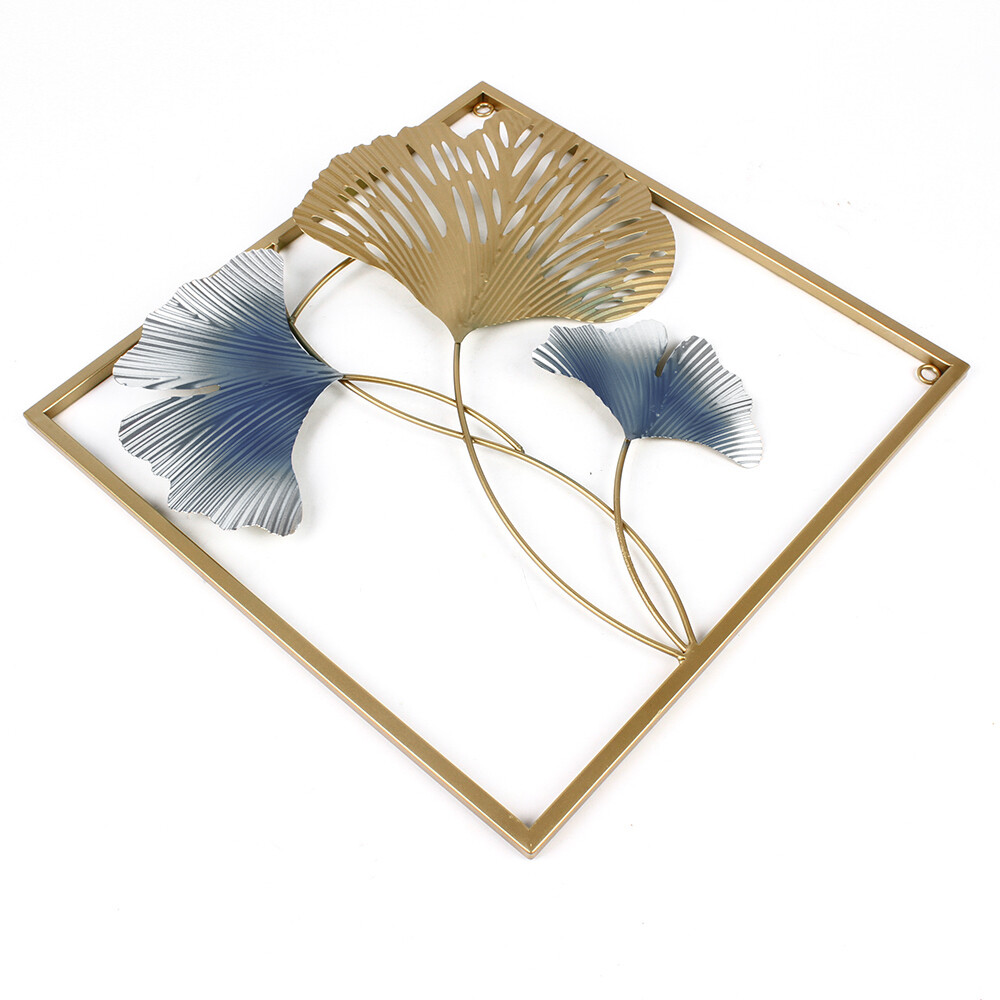 3D Ginkgo Leaf Metal Wall Art | Gold & Blue Set of 3