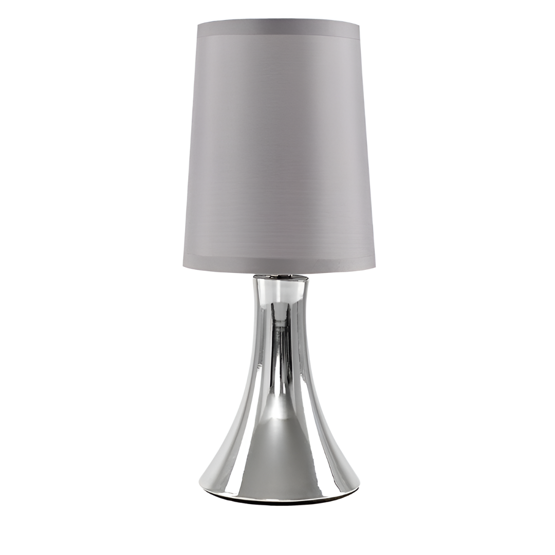 Chrome Touch Table Lamp 31cm - Dimmable Bedside Light with Fabric Shade
