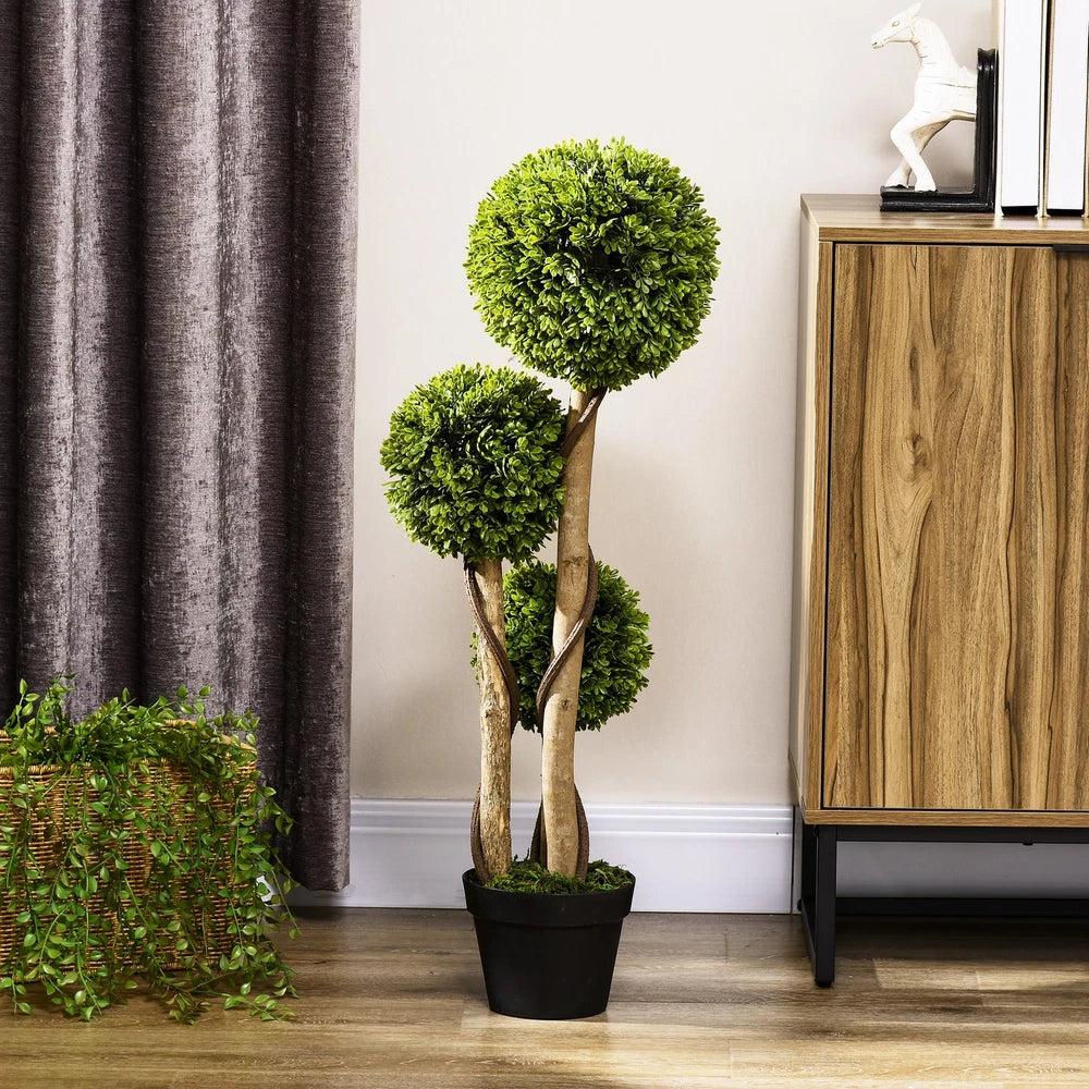 Artificial Boxwood Ball Topiary Tree - 90cm Triple Ball Indoor Outdoor Plant