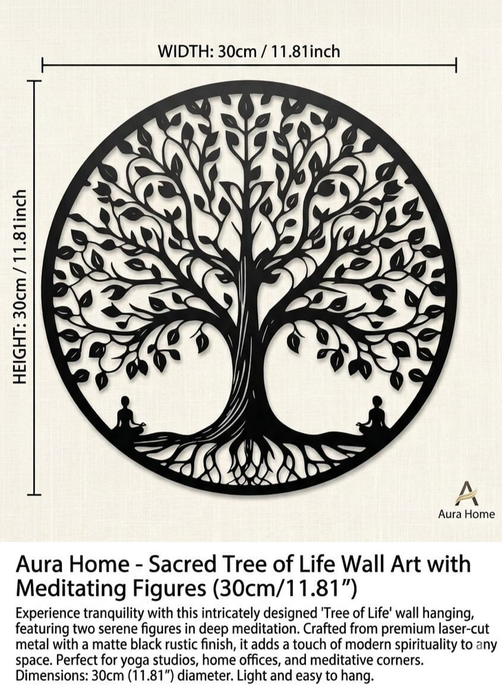 Tree of Life Metal Wall Art - Black Hanging Garden Plaque Home Decor