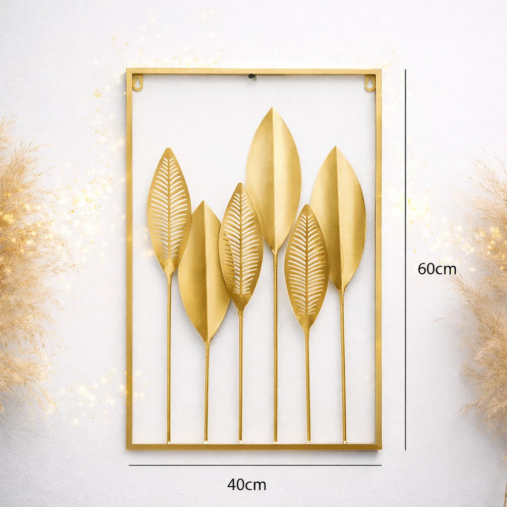 Gold Metal Tree Leaf Wall Art Sculpture - 60x40cm Luxury Wall Decor