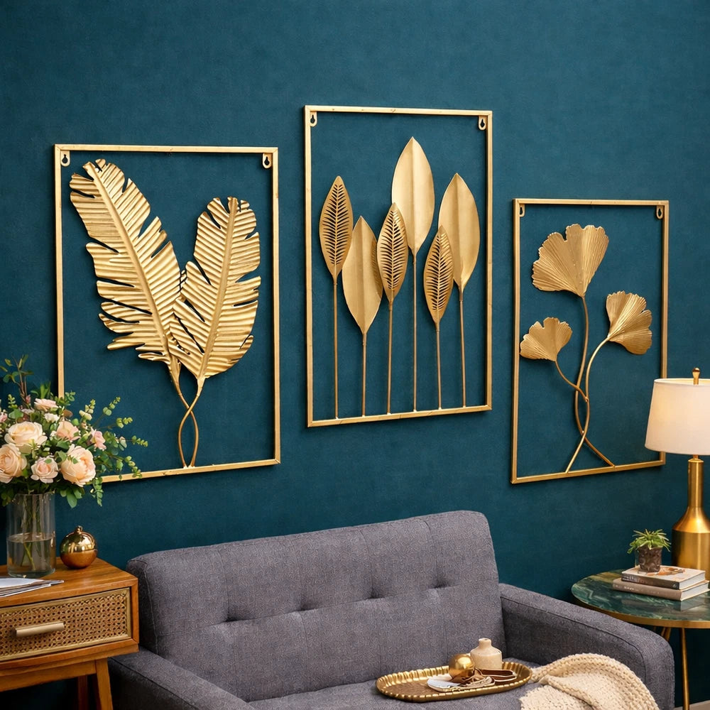 Gold Metal Tree Leaf Wall Art Sculpture - 60x40cm Luxury Wall Decor