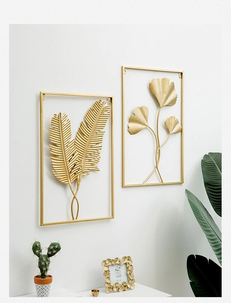 Gold Metal Tree Leaf Wall Art Sculpture - 60x40cm Luxury Wall Decor