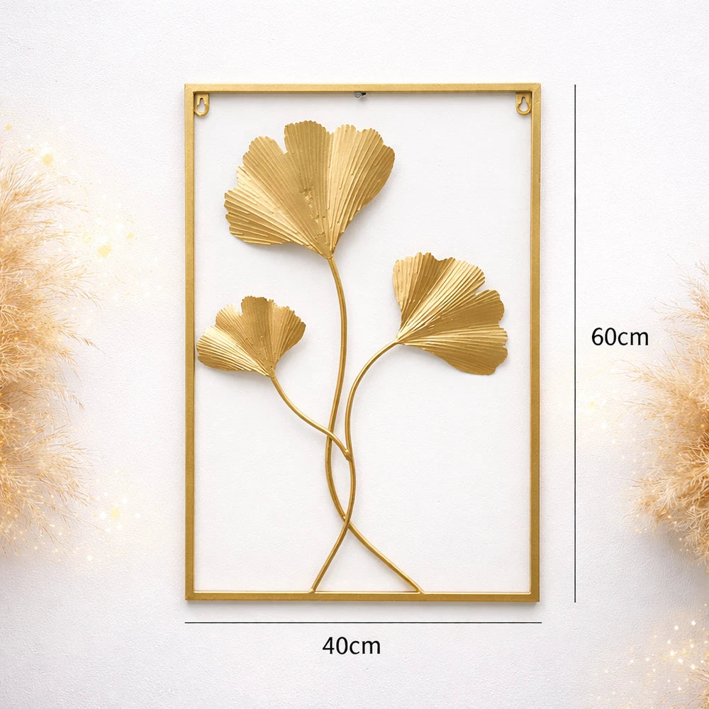 Gold Metal Tree Leaf Wall Art Sculpture - 60x40cm Luxury Wall Decor