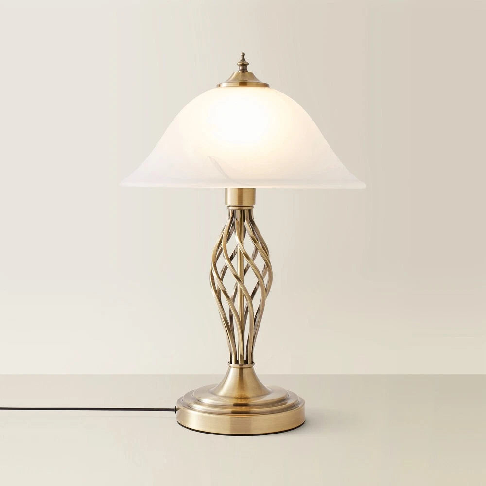 Barley Twist Table Lamp 47cm - Traditional Glass Shade Living Room Light