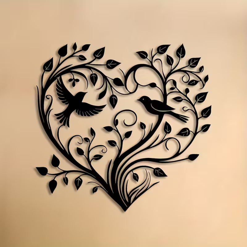 4 - Bird on Branch Heart Wall Plaque Home Decor