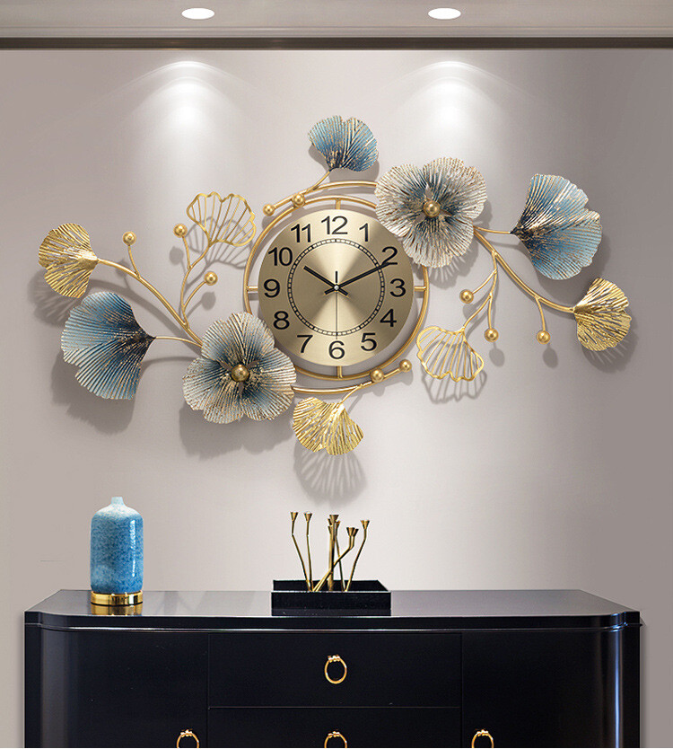 3D Metal Ginkgo Leaf Wall Clock - 83cm Decorative Wall Art Sculpture