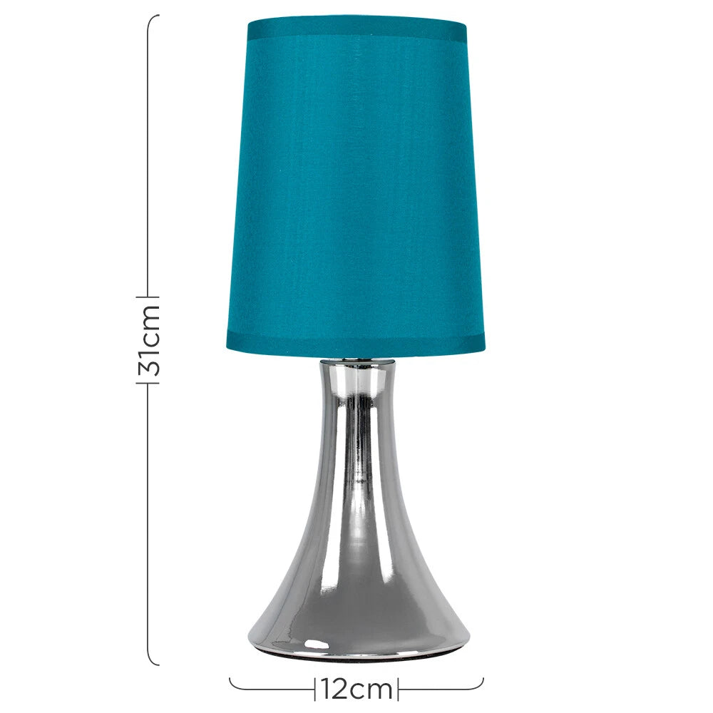 Chrome Touch Table Lamp 31cm - Dimmable Bedside Light with Fabric Shade