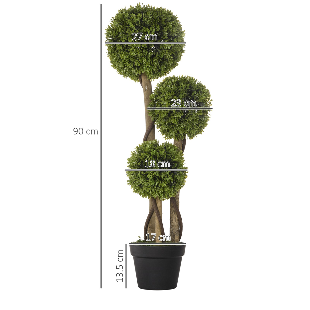 Artificial Boxwood Ball Topiary Tree - 90cm Triple Ball Indoor Outdoor Plant