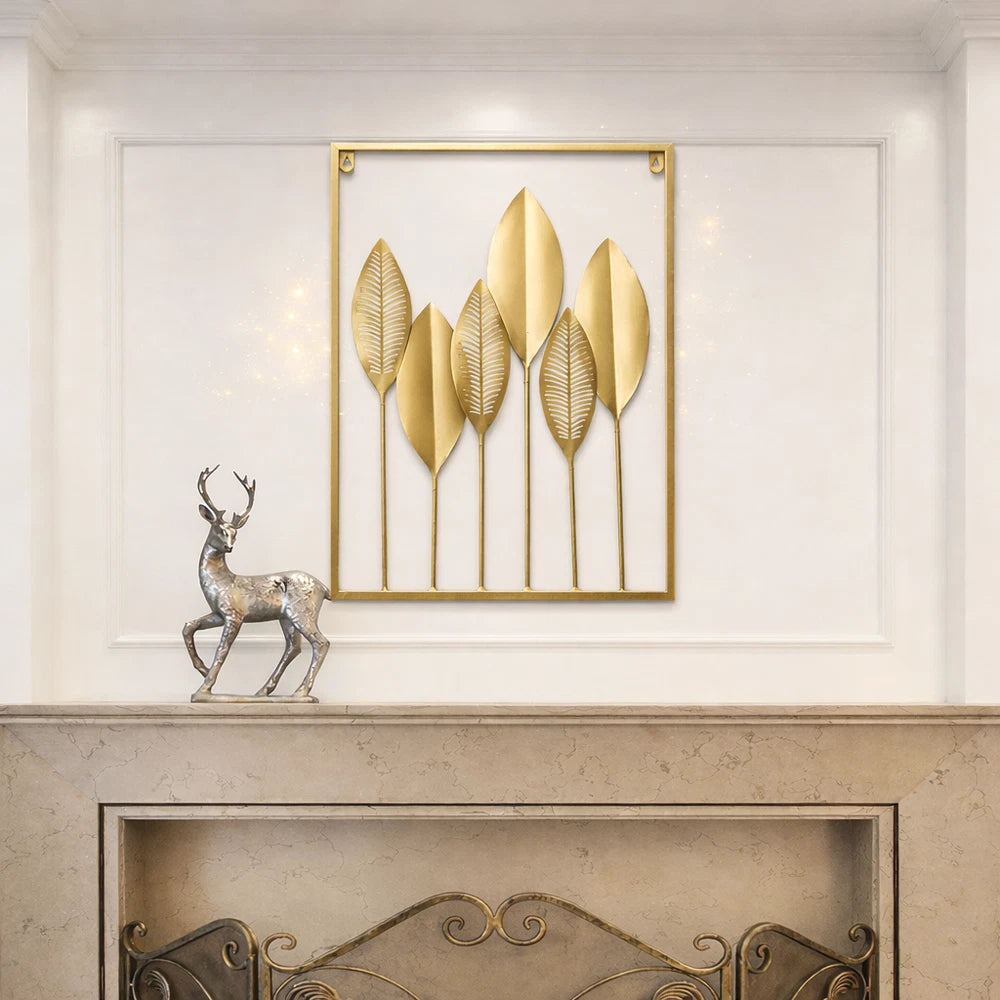 Gold Metal Tree Leaf Wall Art Sculpture - 60x40cm Luxury Wall Decor
