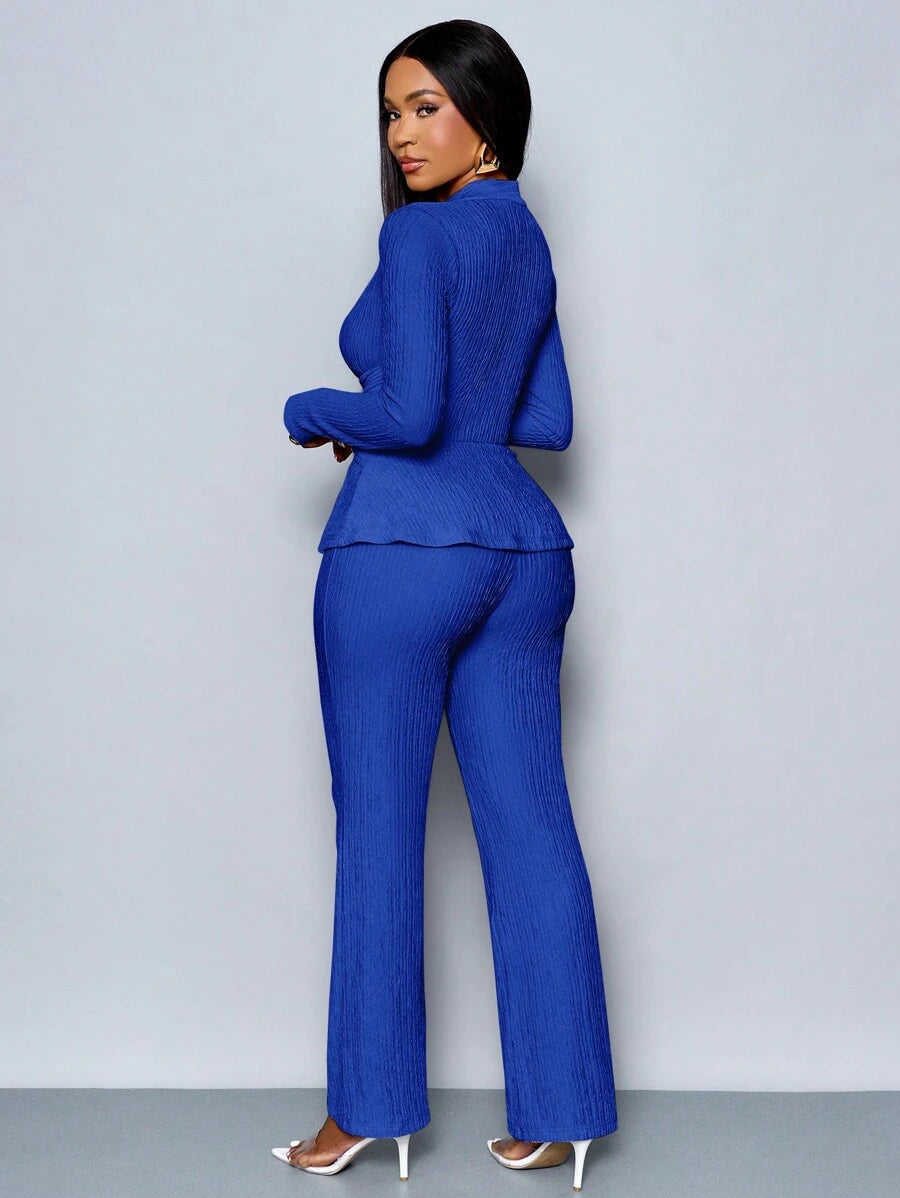 Women’s V-Neck Long Sleeve Top and Wide Leg Pants Set