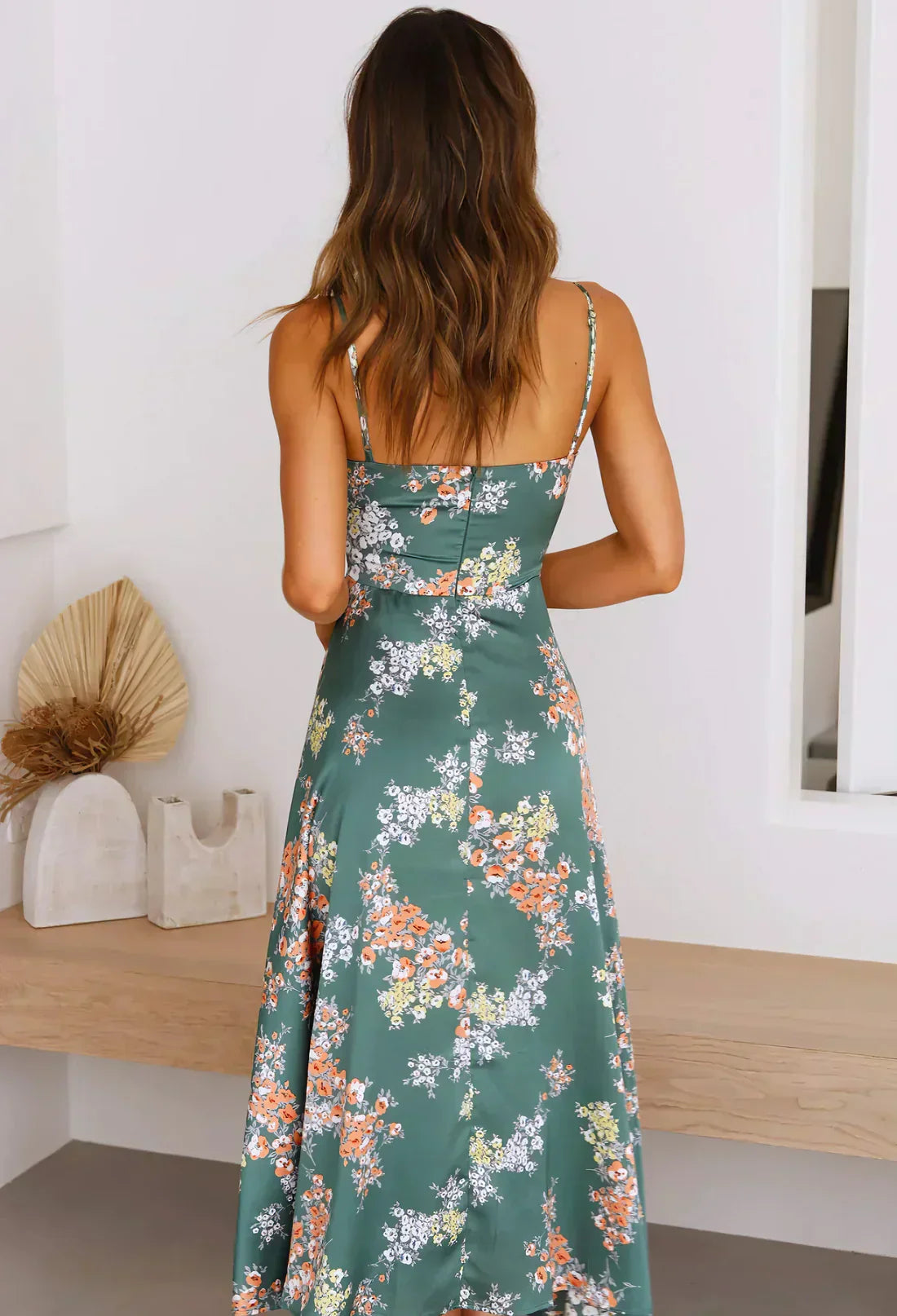Floral Cut-Out Satin Midi Dress