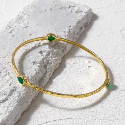 Simi Stacking Bangle - Green Onyx & 22K Gold Plated