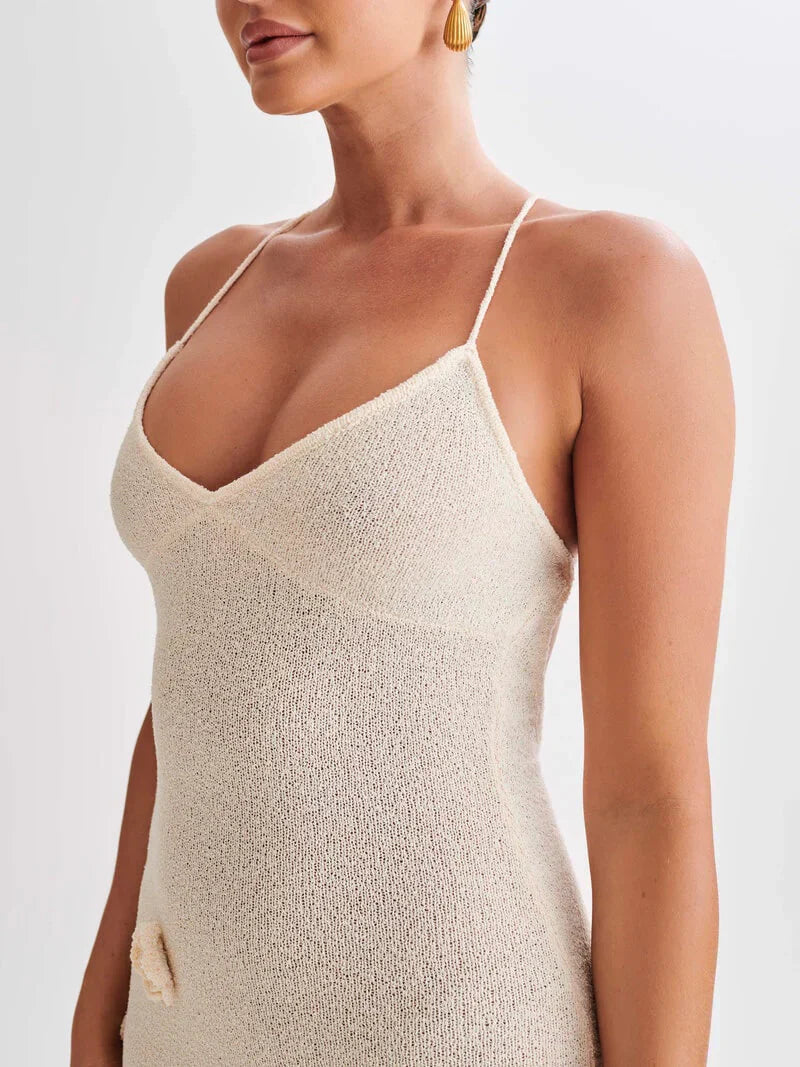 Spaghetti Strap Maxi Dress with 3D Flower Appliqués