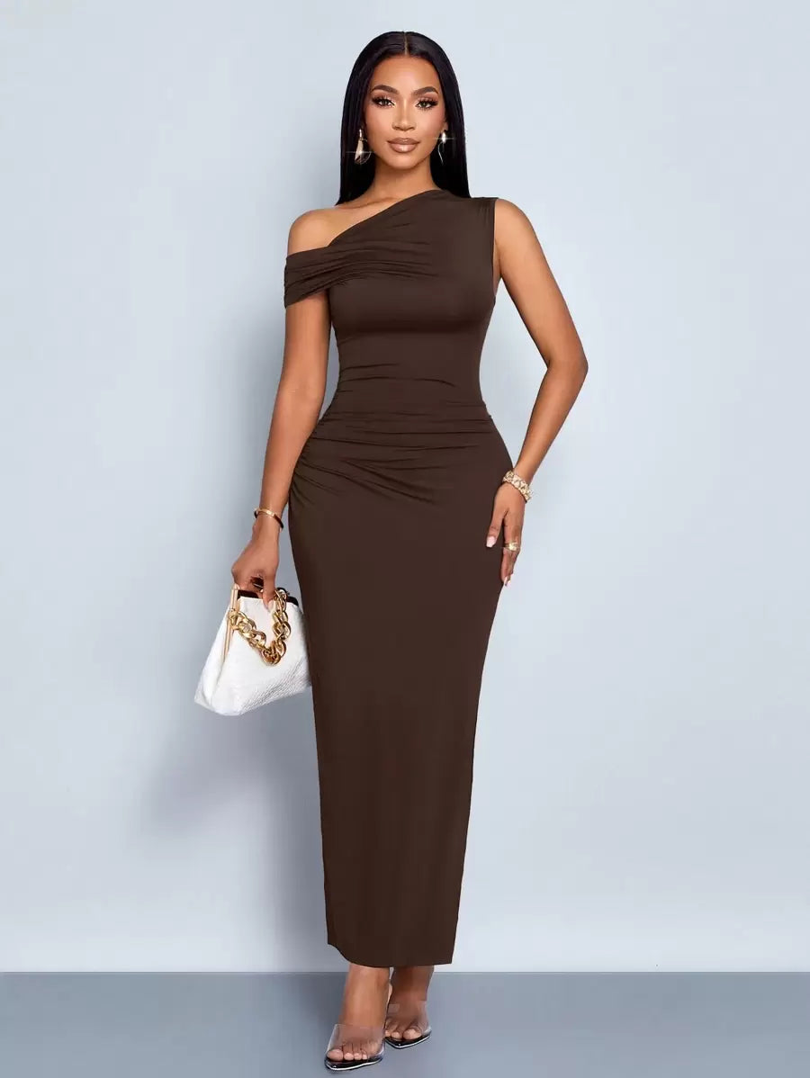 Women’s Asymmetric Oblique-Shoulder Bodycon Dress