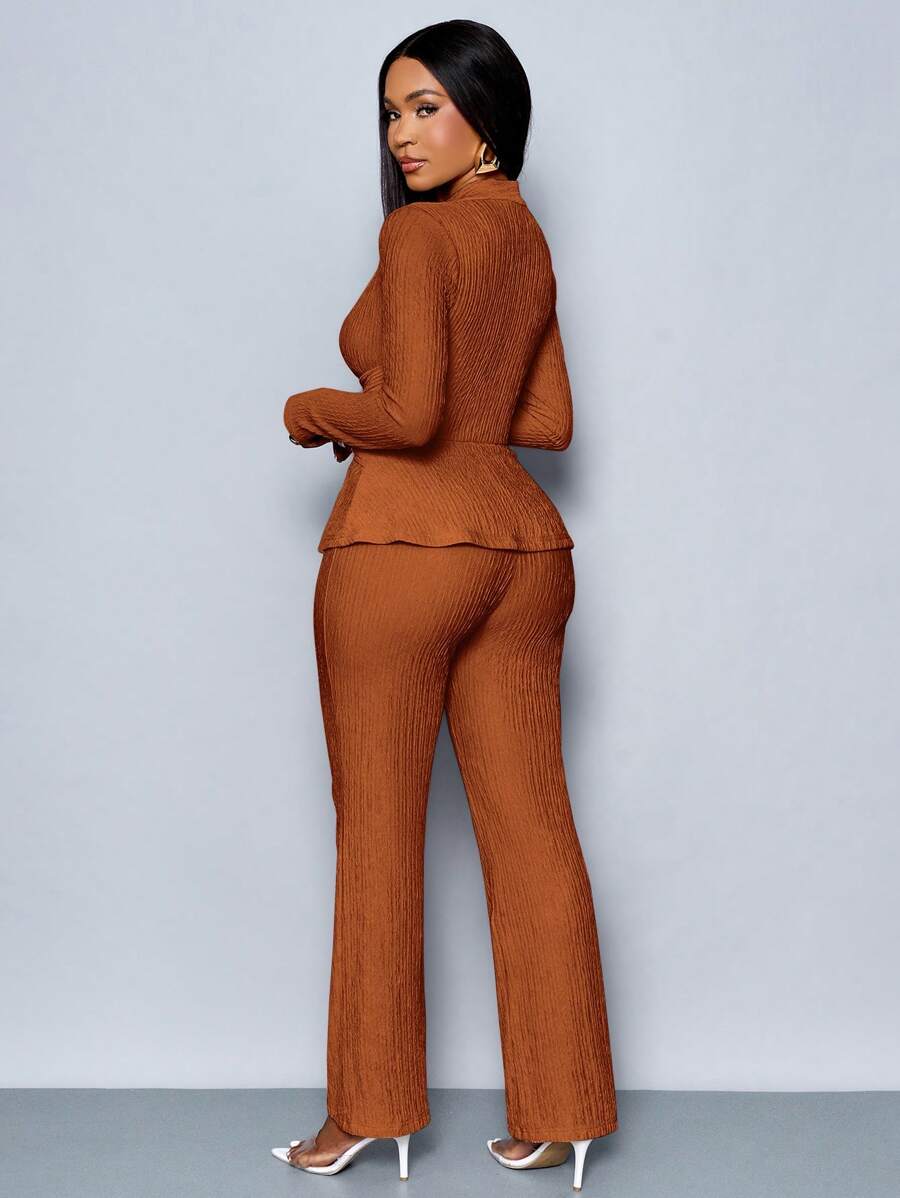 Women’s V-Neck Long Sleeve Top and Wide Leg Pants Set