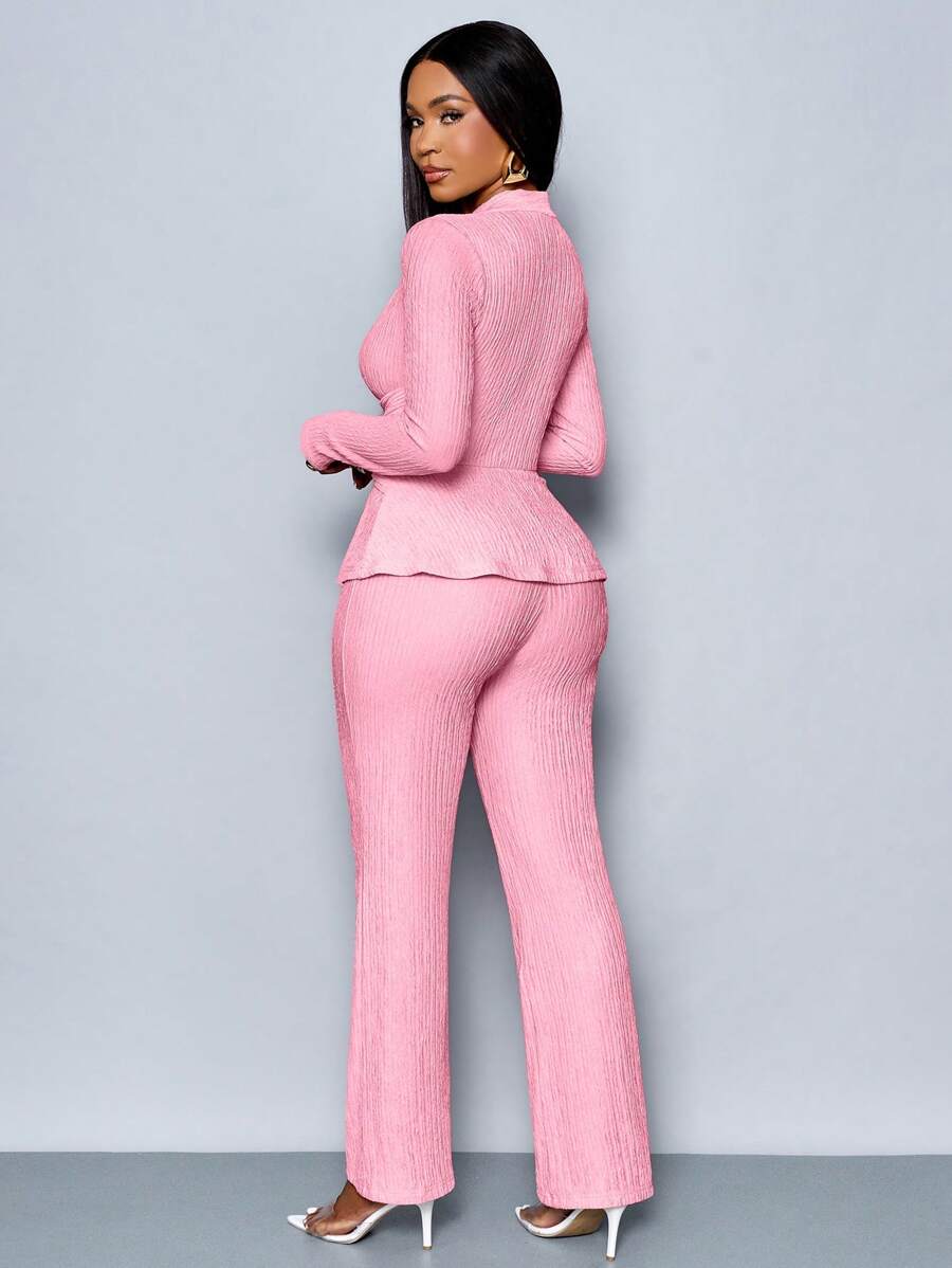 Women’s V-Neck Long Sleeve Top and Wide Leg Pants Set