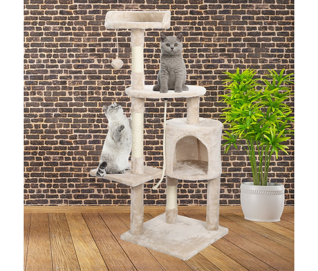 Sisal-wrapped scratching posts on cat tree

